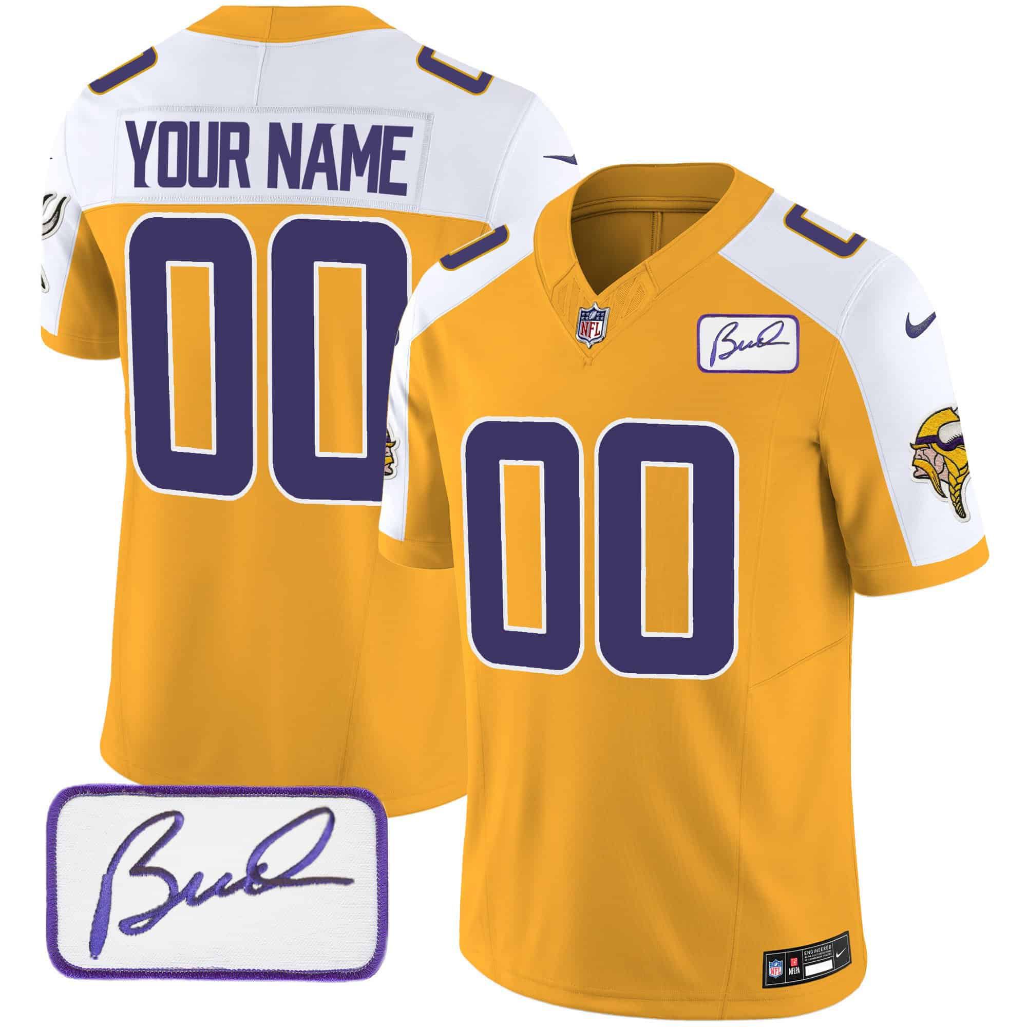 Men Minnesota Vikings Yellow 2024 Nike Bud Grant Patch Classic Limited Custom NFL Jersey style 1->customized nfl jersey->Custom Jersey